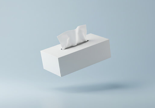 White tissue box on blue background for hygiene and personal care needs