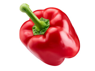 Fresh red bell pepper isolated on transparent background with green stem