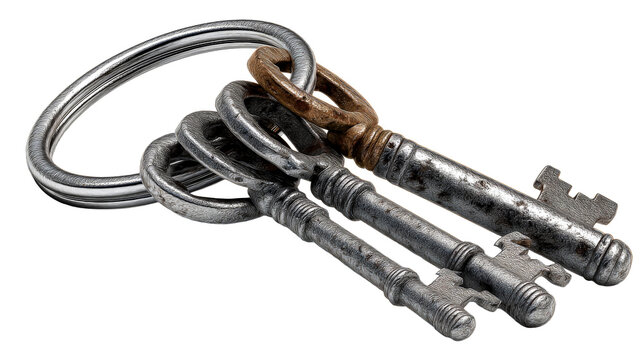 Set of vintage keys on a keyring with a transparent background - Powered by Adobe