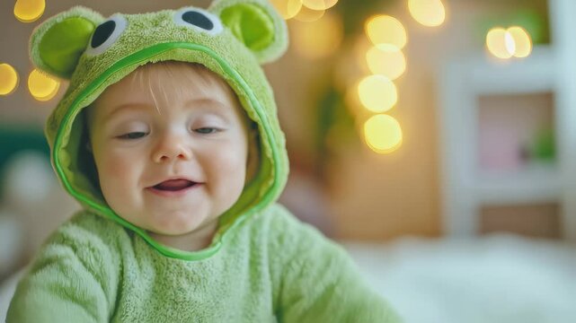 Happy Baby in Frog Costume Smiling