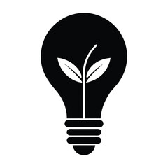 Light bulb with plant simple style vector silhouette