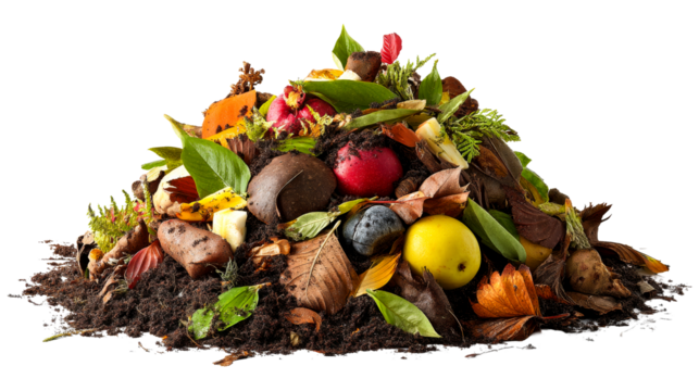 Compost pile made of fruits vegetables and leaves at a garden