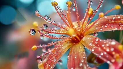 Close up image of dreamy water droplets on flowers with bokeh high resolution picture