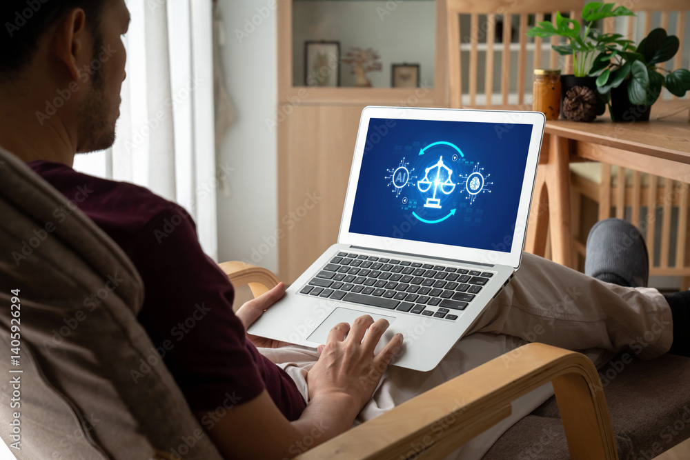 Poster ai ethics responsibility standard law and rules on computer screen provide report of ai ethic transp