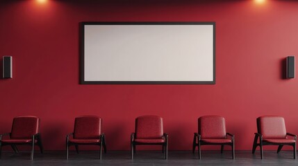 Now showing and Coming soon movie poster mockup on red wall, 3d rendering illustration