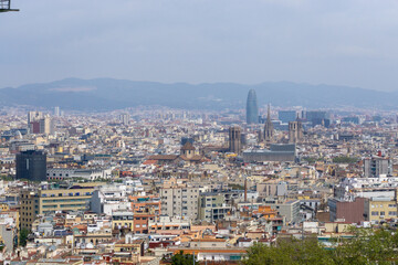 view of the city of barcelona from montjuic mountain