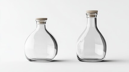 3D glass bottle for vodka, gin, whiskey drink with a volume of 500ml. Mock up of empty bottle open and closed with a lid on a white isolated background. 3d rendering illustration. illustration