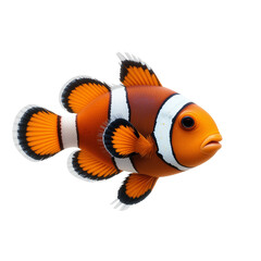 3D render of a vibrant clownfish swimming gracefully against a transparent background. Concept of marine life and underwater beauty.