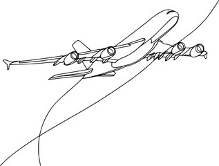 Fototapeta premium black line drawing on white background airplane.Generative AI