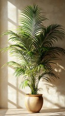 Decorative palm in golden pot high resolution picture