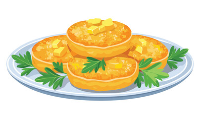 Corn Fritters on a Plate - Vector Illustration