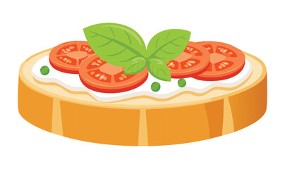 slice of bread with tomato topping - Vector Illustration