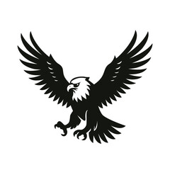 Bald eagle silhouette flying. flat vector illustration on white background logo or tattoo