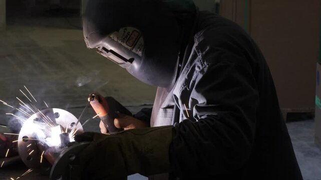 operaio saldatore al lavoro in un cantiere