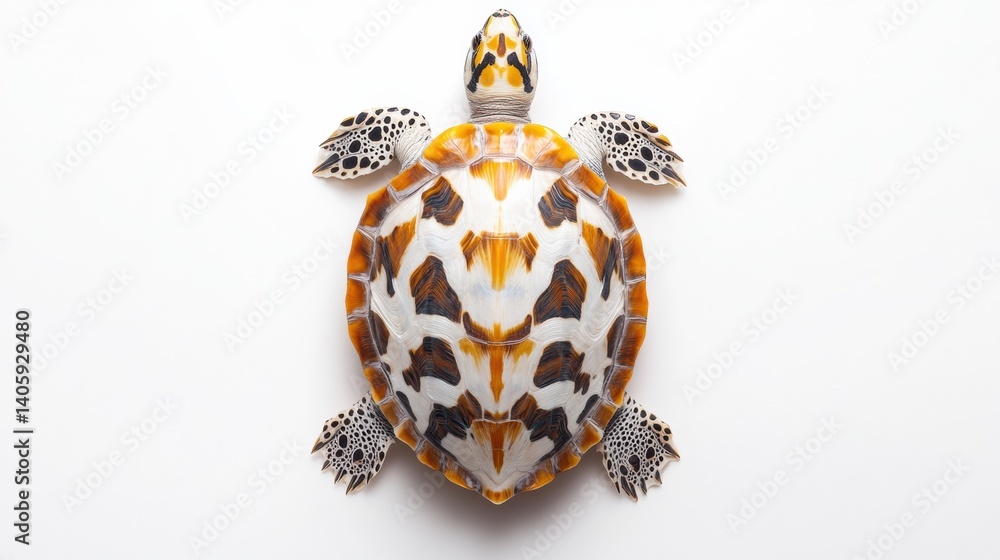 Aufkleber Top-down view of a turtle with a patterned shell on a minimalist white surface
