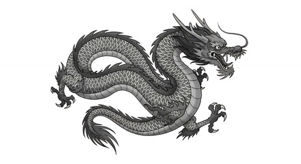 Obraz premium Elegant gray dragon illustration design