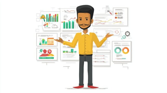 Confident Analyst Presenting Data Visualization Charts & Graphs