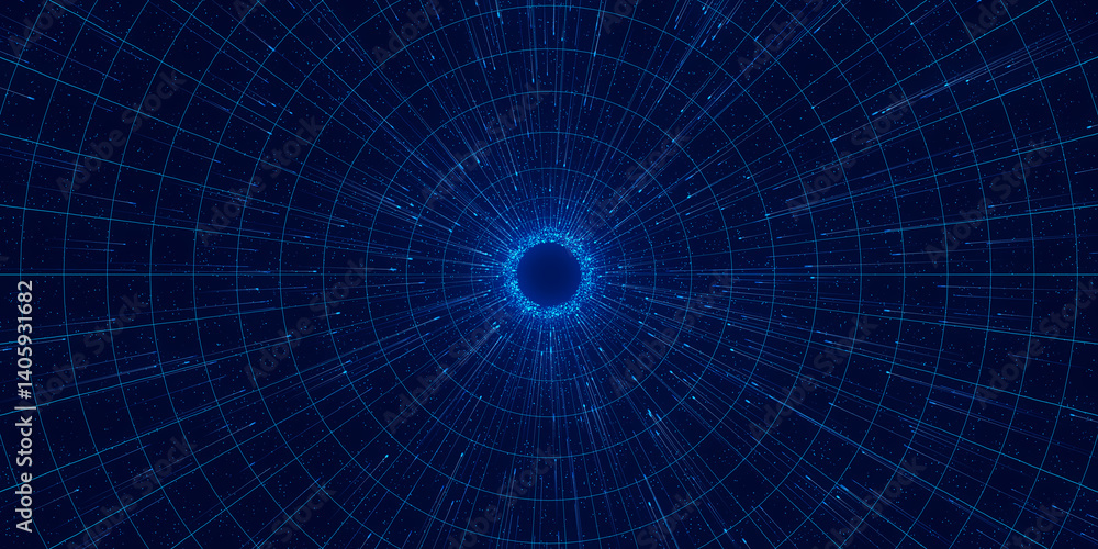 Poster abstract flow of data in cyber wormhole. quantum computing information vortex. digital singularity.