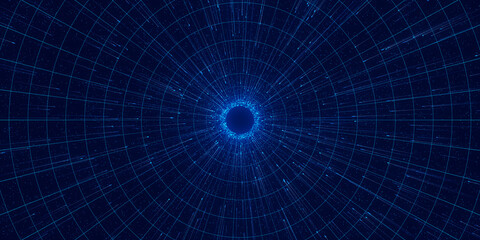 Abstract flow of data in cyber wormhole. Quantum computing information vortex. Digital singularity.