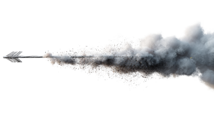 Smoke and debris eruption from a launched arrow in flight