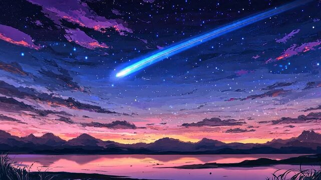 Starry Night, Comet Over Mountain Lake