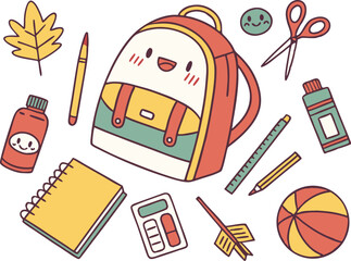  Cute School Supplies Set Vector
