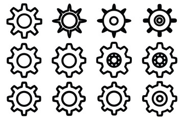 Gear Icon Vector Set – Black Cogwheel & Sprocket Designs for Engineering & Industrial Graphics

