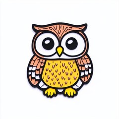 Fototapeta premium Cute cartoon owl character with big eyes and colorful feathers isolated on white background for creative projects