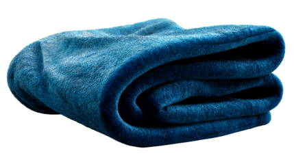Soft blue blanket folded in a neat manner on a transparent background