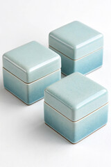 Ceramic boxes for small items in the kitchen and at home on a wooden stand