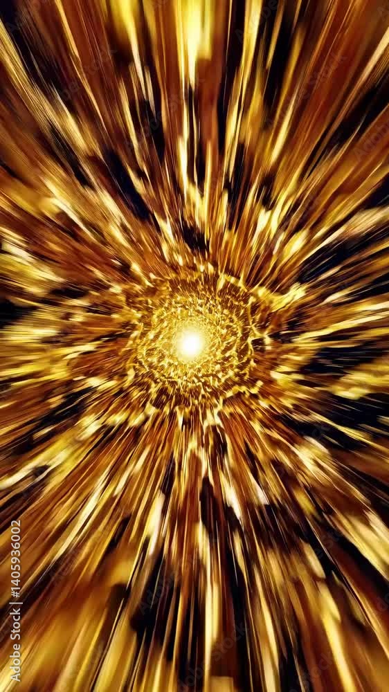 Poster dynamic video concept with a cosmic explosion of golden particles. captured from a central angle, cr