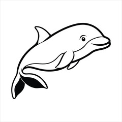 Hand-Drawn Outline Illustration of a Playful Smiling Dolphin Character