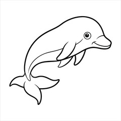 Obraz premium Hand-Drawn Outline Illustration of a Playful Smiling Dolphin Character