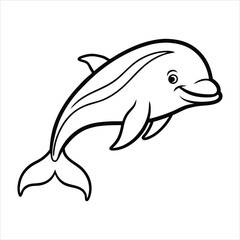 Obraz premium Hand-Drawn Outline Illustration of a Playful Smiling Dolphin Character