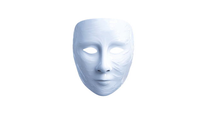 Unique white mask with serene expression and smooth features