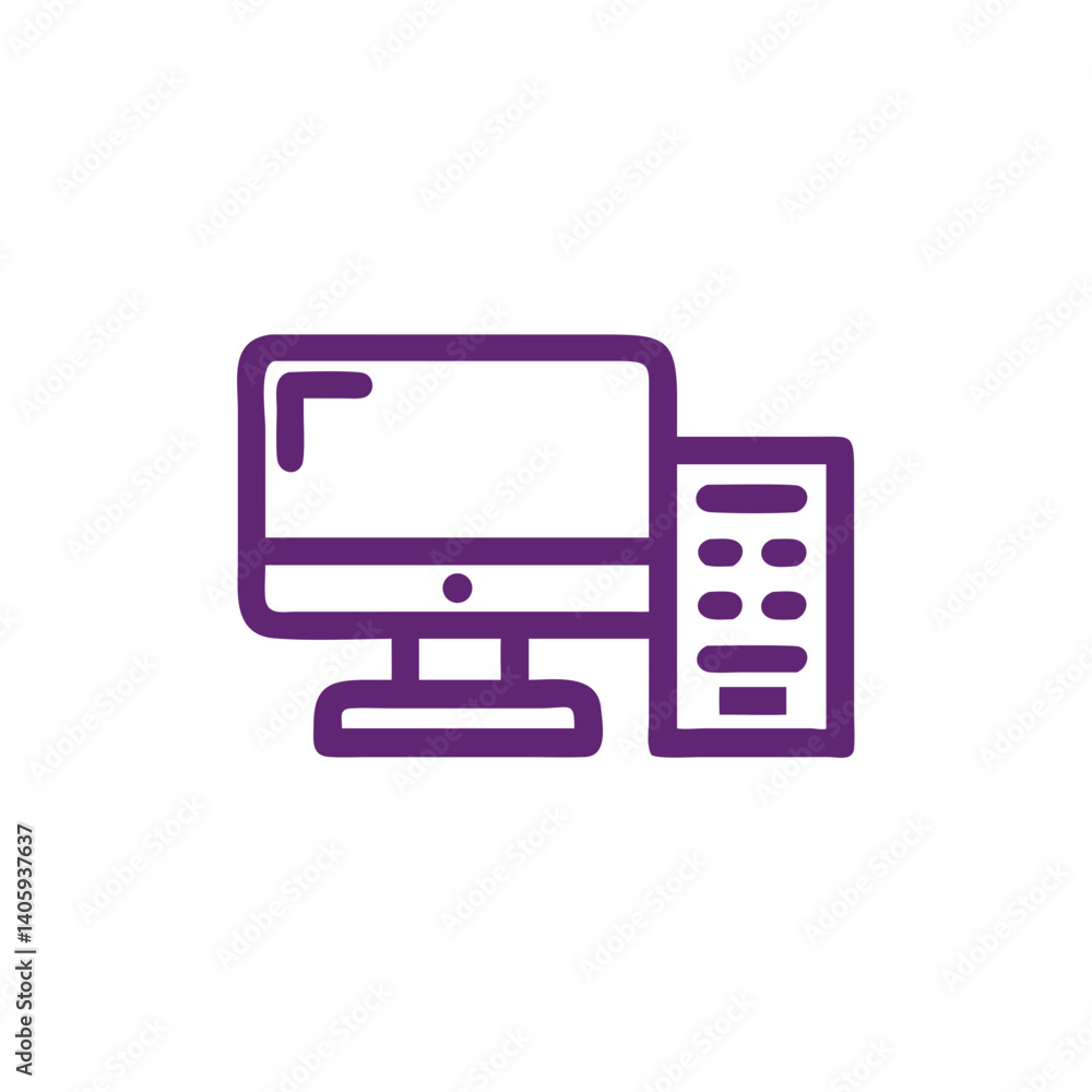 Poster computer and keyboard icon: a modern and clean icon depicting a desktop computer and keyboard, ideal