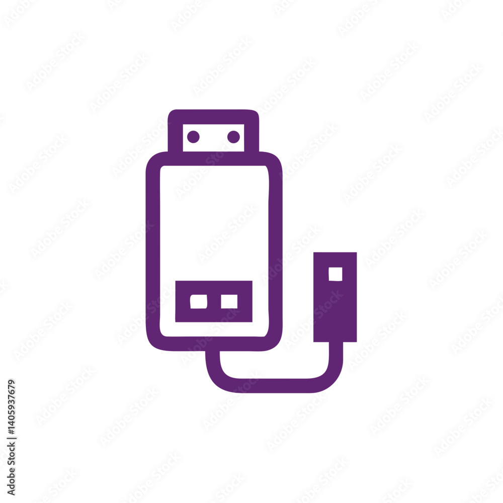 Poster tech connector icon: a simple graphic of a usb cable and connector. ideal for tech and software-rela