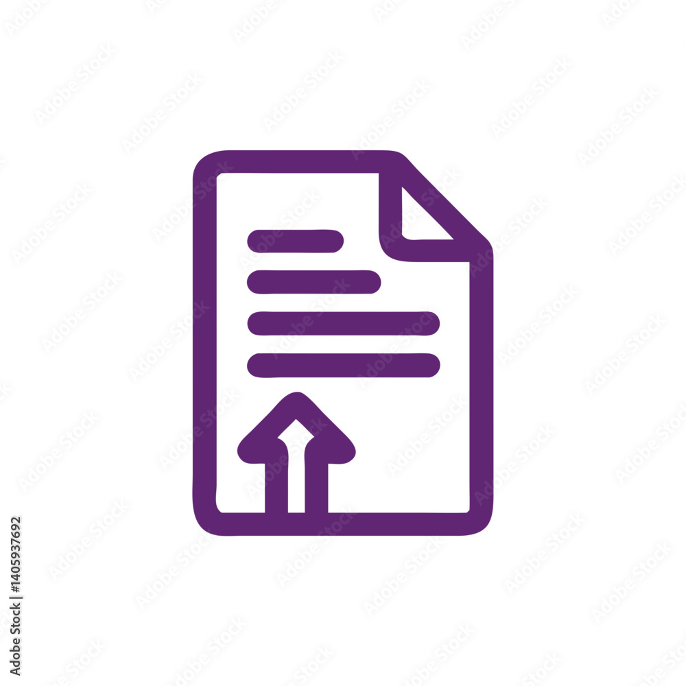 Poster digital document upload: a clean, minimalist digital illustration of a document with an upward arrow