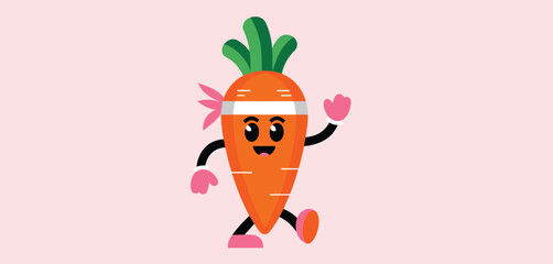 Cute cartoon carrot character running with a headband
