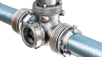 Close up of a threaded industrial metal pipe fitting