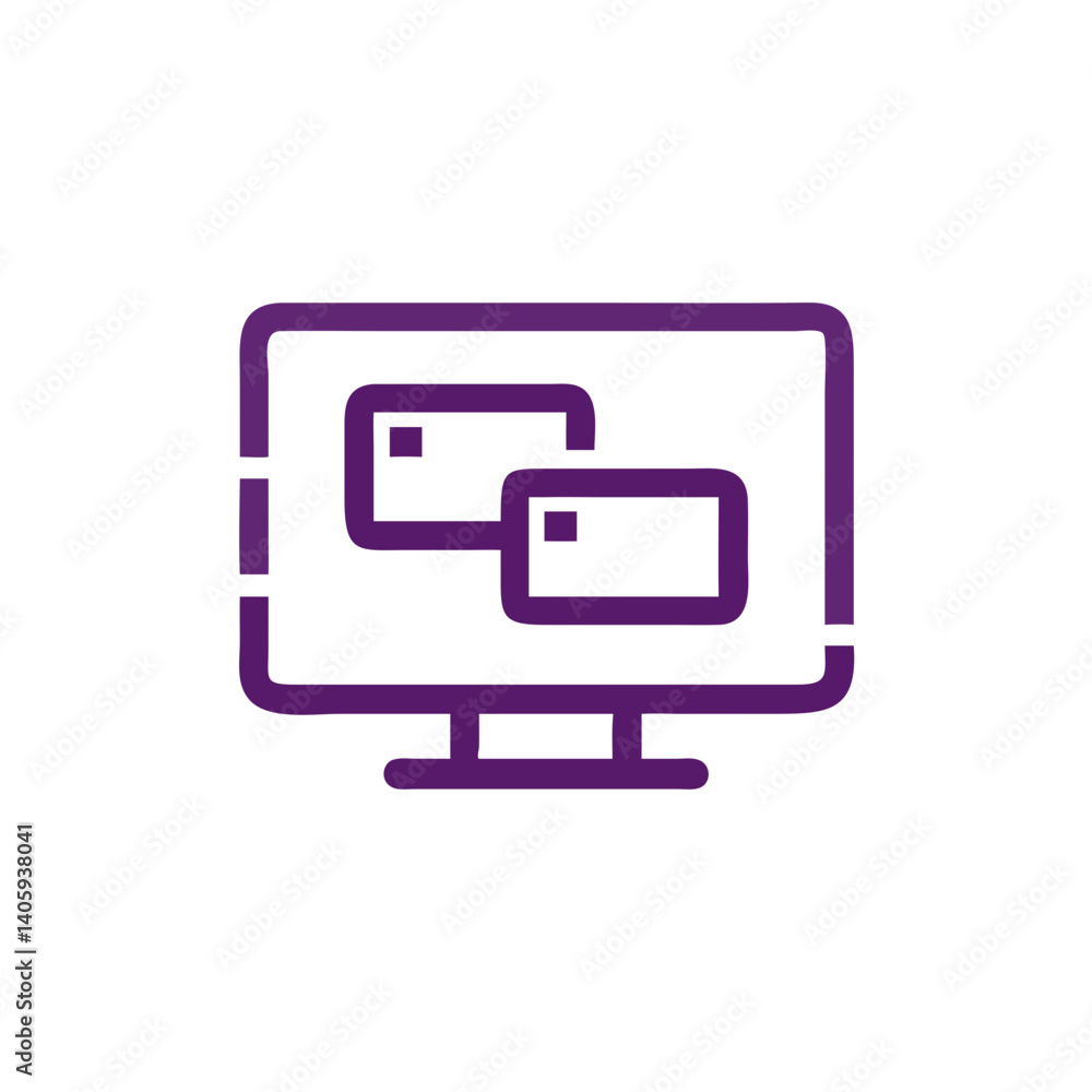 Poster digital synergy: a sleek, minimalist graphic of a computer monitor, its screen displaying two superi