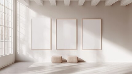 Gallery wall mockup, frames on the wall, minimalist frame mockup, Poster Mockup, Photo frame mockup, 3d render illustration