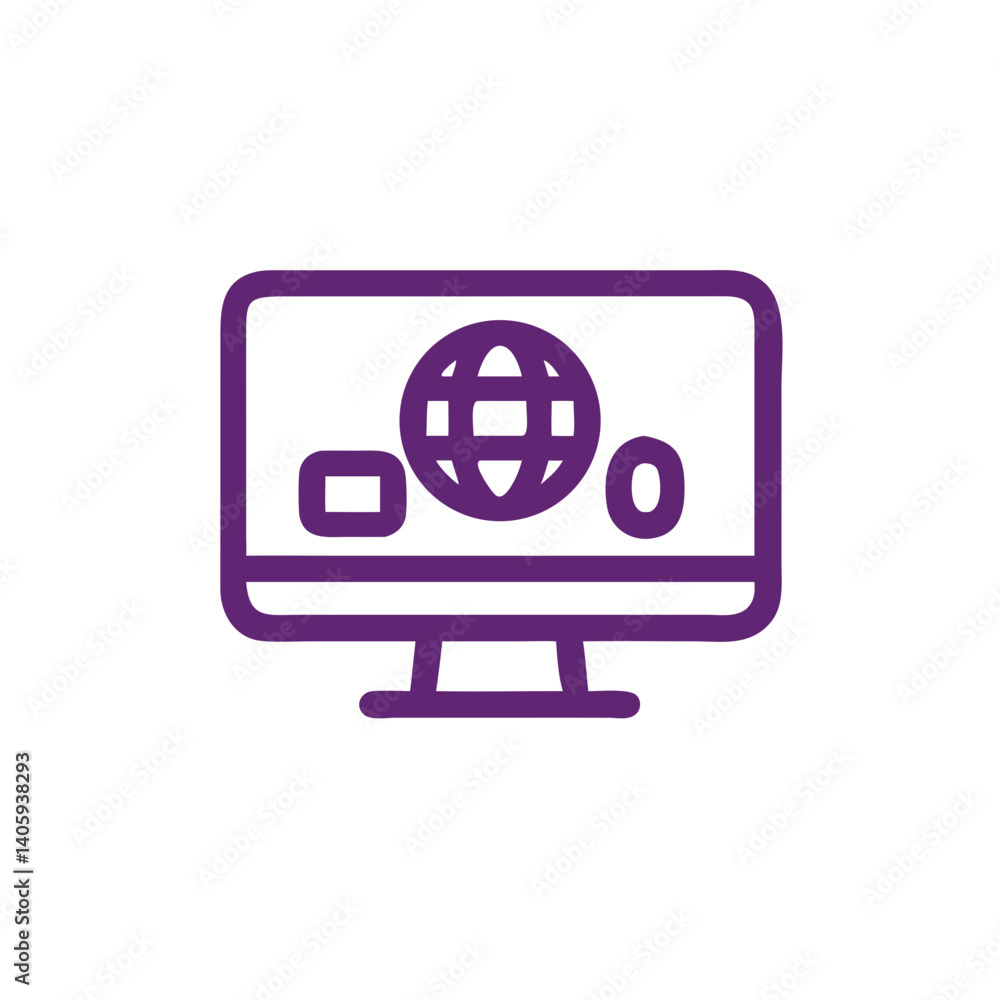 Poster digital globe: a clean, modern illustration of a computer monitor displaying a globe icon, perfect f