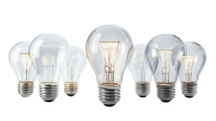 Various light bulbs with transparent background for design use