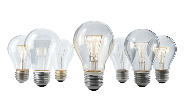 Various light bulbs with transparent background for design use