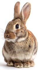 Obraz premium Close-Up of Cute Brown Bunny Sitting Upright With Ears Perked on White Background