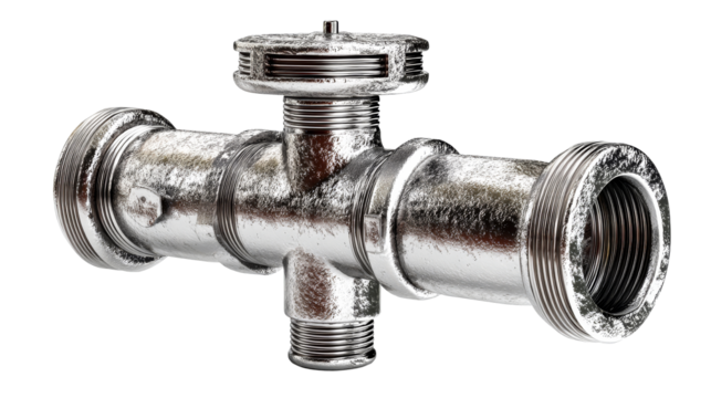 Rusty metal pipe fitting with transparent background