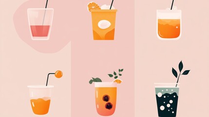 Modern Beverage Menu Showcasing Coffee and Boba Tea Items With Minimalist Design and Pastel Colors in a Stylish Layout