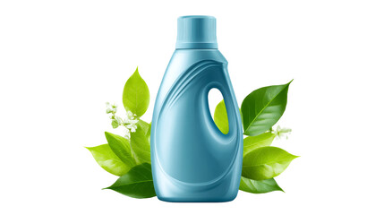Liquid detergent bottle with green leaves on transparent background