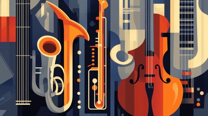 Colorful Geometric Musical Instruments, Minimalist Music Poster Design, Abstract Art Print